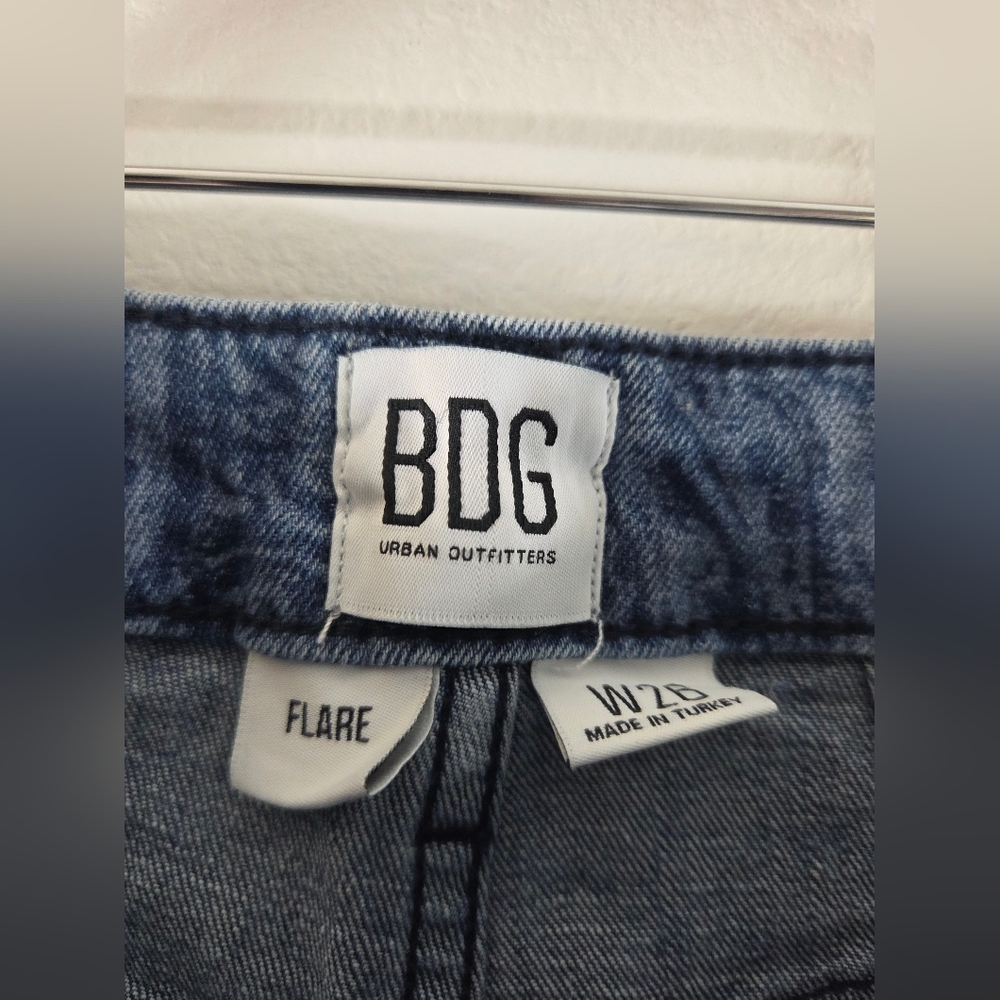 BDG Urban Outfitters Blue Paisley Print High Waist Flare Denim 70s Style Jeans - Picture 10 of 13